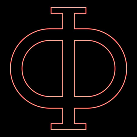 Neon phi greek symbol capital letter uppercase font red color vector illustration image flat style lightのイラスト素材