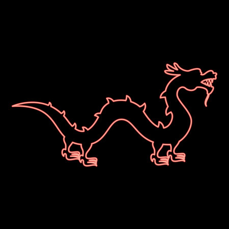 Neon chinese dragon red color vector illustration image flat style lightのイラスト素材