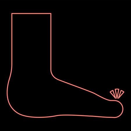 Neon foot finger care pedicure concept human ankle sole naked red color vector illustration image flat style lightのイラスト素材