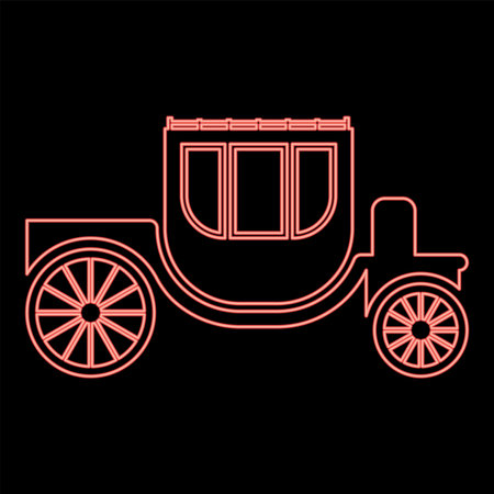 Neon carriage brougham cart elegance transportation vintage style red color vector illustration image flat style lightのイラスト素材