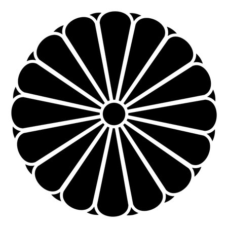 Coat of arms of Japan nippon imperial Seal central disc with 16 petals national emblem icon black color vector illustration image flat style simpleのイラスト素材
