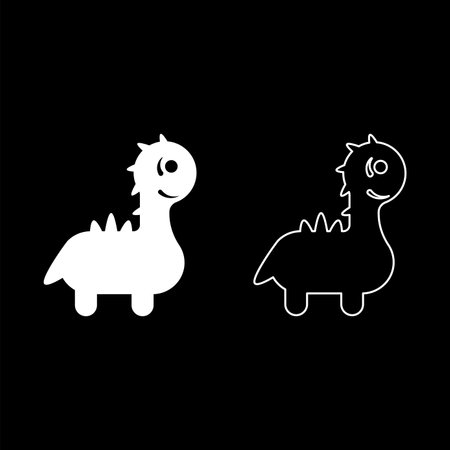 Funny dragon cute character dinosaur dino set icon white color vector illustration image simple solid fill outline contour line thin flat styleのイラスト素材