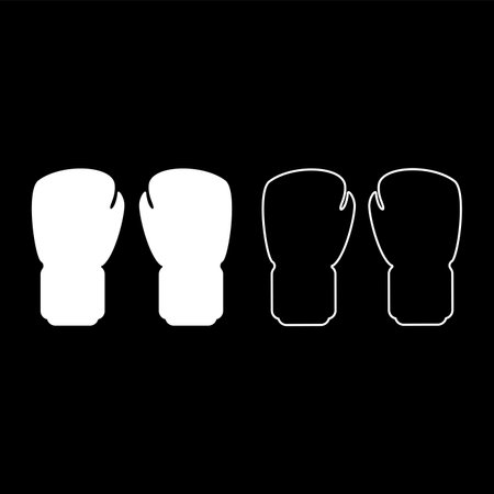 Box gloves pair fist protection equipment sportswear for punch workout sport set icon white color vector illustration image simple solid fill outline contour line thin flat styleのイラスト素材