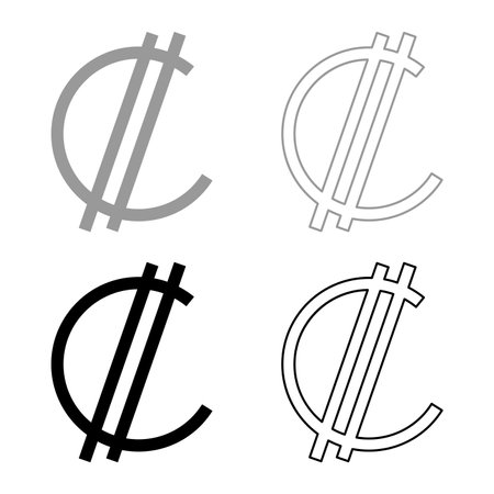 Colon sign currency symbol Costa Rican Salvadoran money CRC set icon grey black color vector illustration image simple solid fill outline contour line thin flat styleのイラスト素材