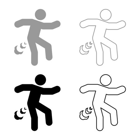 Man farts break wind farting bloating gas cloud stench bad smell flatulency set icon grey black color vector illustration image simple solid fill outline contour line thin flat styleのイラスト素材