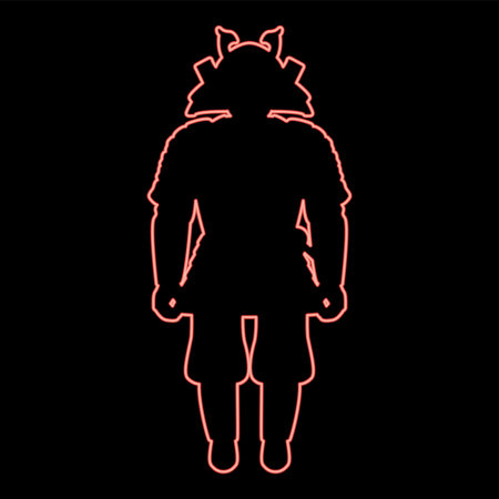 Neon samurai japanese war's hero silhouette warrior red color vector illustration image flat style lightのイラスト素材