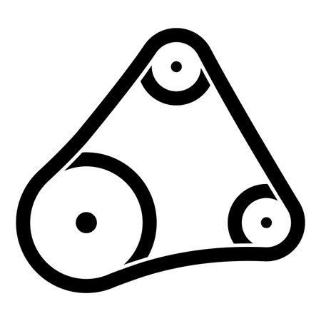 Belt transmission mechanism with three pulleys drive part automobile tension rollers engine spare auto repair wheels with rubber tape V-belt Automotive concept icon black color vector illustration image flat style simpleのイラスト素材