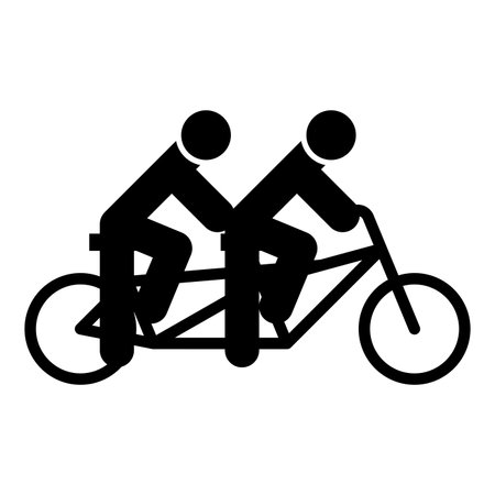 Two people on tandem bicycle ride together bike team concept riding travel icon black color vector illustration image flat style simpleのイラスト素材