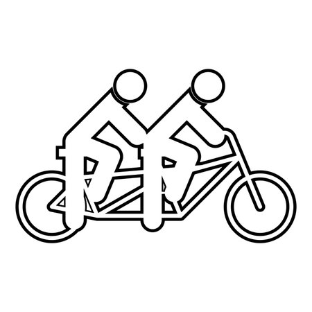 Two people on tandem bicycle ride together bike team concept riding travel contour outline line icon black color vector illustration image thin flat style simpleのイラスト素材