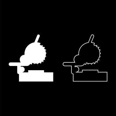 Miter saw bench steel cut off machine carpentry workshop concept set icon white color vector illustration image simple solid fill outline contour line thin flat styleのイラスト素材