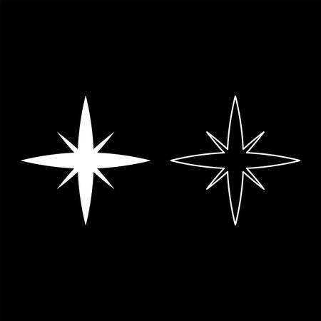 Star spark set icon white color vector illustration image simple solid fill outline contour line thin flat styleのイラスト素材