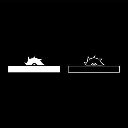 Circular saw bench table wheel blade carpentry workshop concept set icon white color vector illustration image simple solid fill outline contour line thin flat styleのイラスト素材
