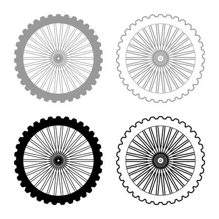 Bike wheel bicycle bike motorcycle set icon grey black color vector illustration image simple solid fill outline contour line thin flat styleのイラスト素材