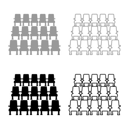Chairs in cinema armchairs theater hall seats entertainment performance set icon grey black color vector illustration image simple solid fill outline contour line thin flat styleのイラスト素材