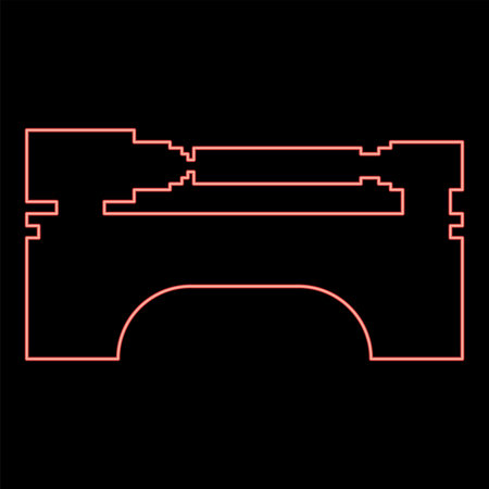 Neon lathe machine industrial mechanism apparatus manufacturing professional metalworking machining concept red color vector illustration image flat style lightのイラスト素材