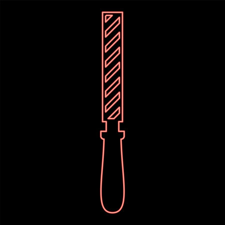 Neon hand file tool rasp instrument red color vector illustration image flat style lightのイラスト素材