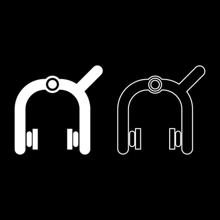 Bicycle brake pads crucial mechanic behind cyclist safety dual pivot device set icon white color vector illustration image simple solid fill outline contour line thin flat styleのイラスト素材