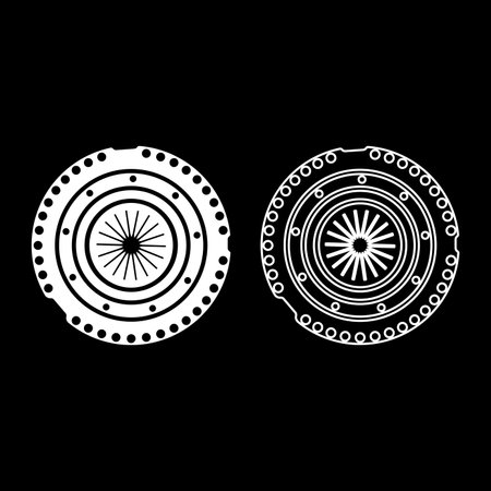 Car clutch basket cover cohesion transmission auto part plate kit repair service set icon white color vector illustration image simple solid fill outline contour line thin flat styleのイラスト素材