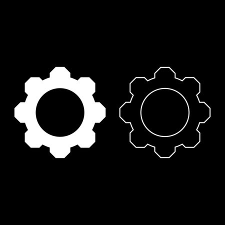Gear cogwheel set icon white color vector illustration image simple solid fill outline contour line thin flat styleのイラスト素材