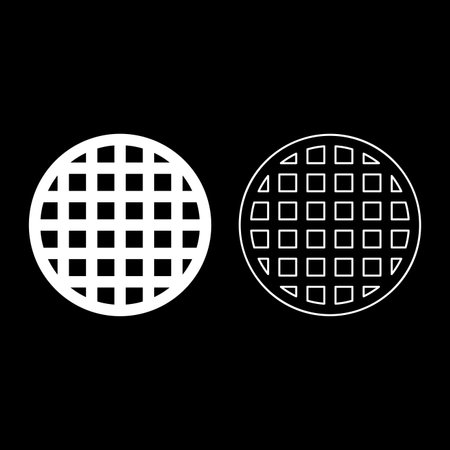 Grating grate lattice trellis net mesh BBQ grill grilling surface round shape set icon white color vector illustration image simple solid fill outline contour line thin flat styleのイラスト素材