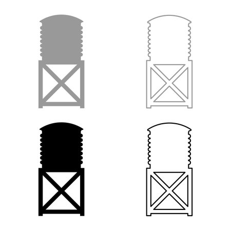 Water tower tank storage industrial construction set icon grey black color vector illustration image simple solid fill outline contour line thin flat styleのイラスト素材