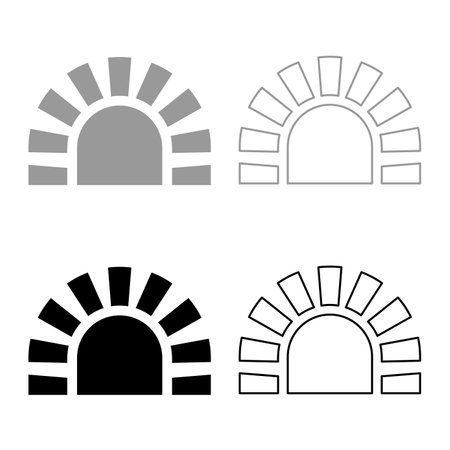 Stone stove brick oven fireplace fireplace for cooking and baking furnace traditional set icon grey black color vector illustration image simple solid fill outline contour line thin flat styleのイラスト素材