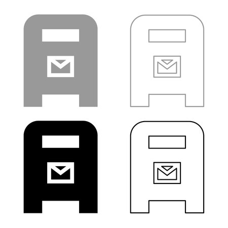 Post box mail postal letterbox mailbox set icon grey black color vector illustration image simple solid fill outline contour line thin flat styleのイラスト素材