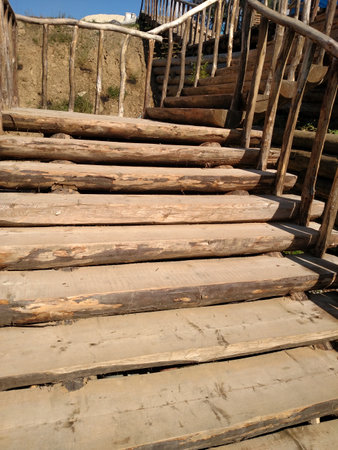 Wooden stairs staircase ladder color photo image