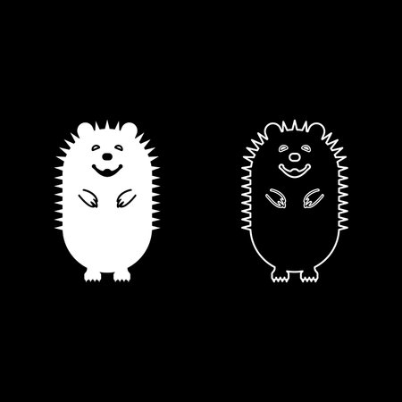 Cute hedgehog set icon white color vector illustration image simple solid fill outline contour line thin flat styleのイラスト素材