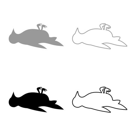 Dead bird danger concept set icon grey black color vector illustration image simple solid fill outline contour line thin flat styleのイラスト素材