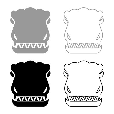 Head dinosaur dragon set icon grey black color vector illustration image simple solid fill outline contour line thin flat styleのイラスト素材