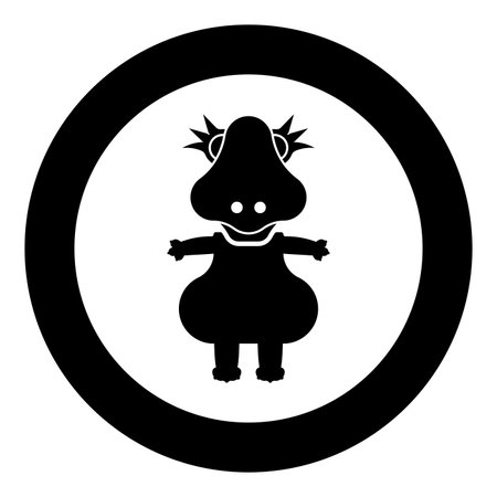 Dinosaur cute dino baby pretty icon in circle round black color vector illustration image solid outline style simpleのイラスト素材