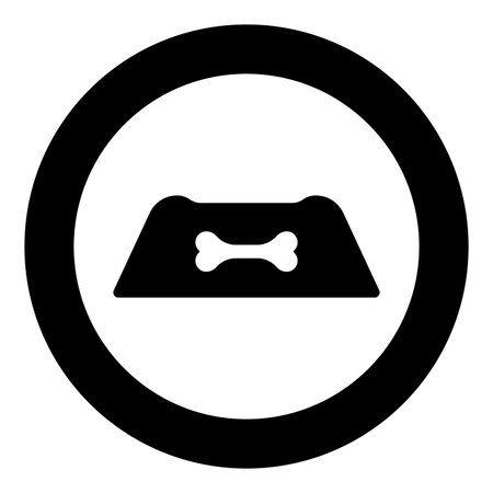 Dog bowl for water pet plate feed concept icon in circle round black color vector illustration image solid outline style simpleのイラスト素材
