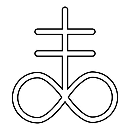 Satanic Cross Theistic satanism symbol contour outline line icon black color vector illustration image thin flat style simpleのイラスト素材
