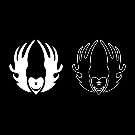Inyyyati's tugy wing heart Universal Sufism symbol set icon white color vector illustration image simple solid fill outline contour line thin flat styleのイラスト素材