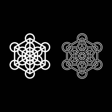 Metatron cube Sacred geometry set icon white color vector illustration image simple solid fill outline contour line thin flat styleのイラスト素材