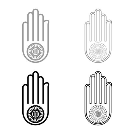 Hand Akhimsa Ahimsa arm Jainism Jain religion symbol Dharma Ahinsa set icon grey black color vector illustration image simple solid fill outline contour line thin flat styleのイラスト素材