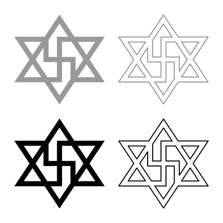 Raelism symbol David star of the galaxy Raeliteli set icon grey black color vector illustration image simple solid fill outline contour line thin flat styleのイラスト素材