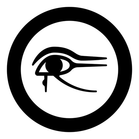 Eye god Horus Egyptian symbol mystical protective amulet of Pharaohs paganism Uadzhat sign Uadzhet icon in circle round black color vector illustration image solid outline style simpleのイラスト素材