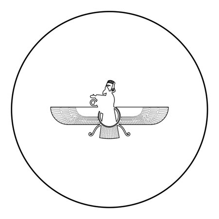 Zoroastrism religion Faravahar Zorostrian symbol Parsi icon in circle round black color vector illustration image outline contour line thin style simpleのイラスト素材