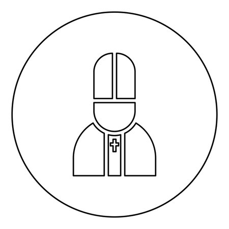 Pope catolic Man Church bishop icon in circle round black color vector illustration image outline contour line thin style simpleのイラスト素材