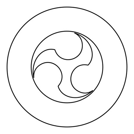 Tomoe symbol religious sign Japanese religions Oriental three petal icon in circle round black color vector illustration image outline contour line thin style simpleのイラスト素材