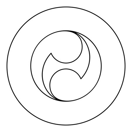 Tomoe symbol religious sign Japanese religions Oriental two petal icon in circle round black color vector illustration image outline contour line thin style simpleのイラスト素材