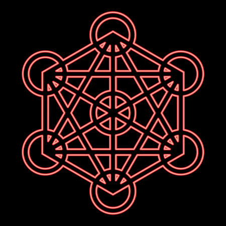 Neon metatron cube Sacred geometry red color vector illustration image flat style lightのイラスト素材
