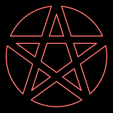 Neon pentakl Neopagan Wicca Pentacle Neo paganism sign five pointed star in circle inside round Pentagram magic symbol red color vector illustration image flat style lightのイラスト素材