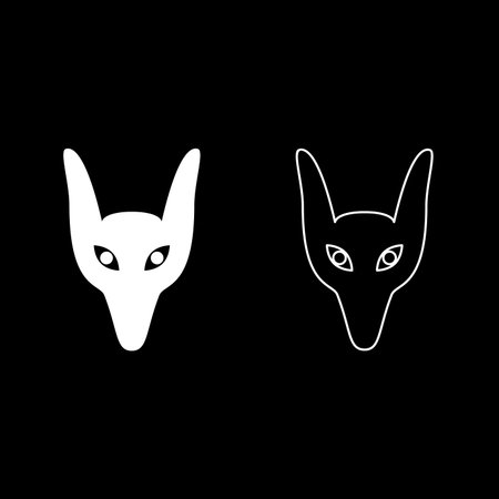Head jackal set icon white color vector illustration image simple solid fill outline contour line thin flat styleのイラスト素材