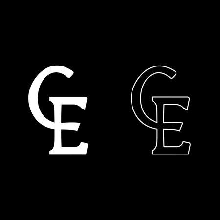 ECU European Currency Unit symbol euro-currency sign euro currency set icon white color vector illustration image simple solid fill outline contour line thin flat styleのイラスト素材