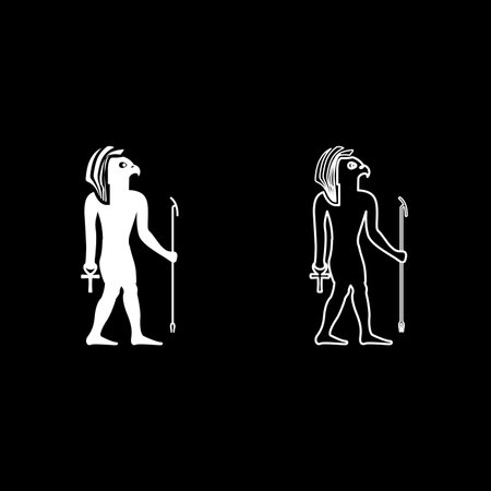 Egypt sun god deity Ra ancient with falcon head set icon white color vector illustration image simple solid fill outline contour line thin flat styleのイラスト素材