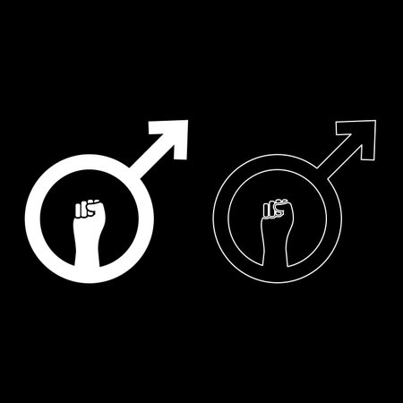 Anti feminism male symbol sign raised fist set icon white color vector illustration image simple solid fill outline contour line thin flat styleのイラスト素材