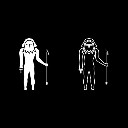 Ra ancient Egypt sun god deity with falcon head set icon white color vector illustration image simple solid fill outline contour line thin flat styleのイラスト素材